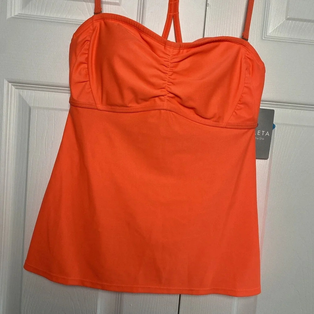 Athleta Bandeau Tankinemor Womens 36 B/C‎ Neon Orange Swim Top Tankini NWT